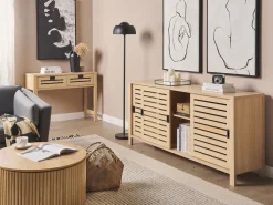 Sideboard Heller Holzfarbton 3 Turen 160 X 40 X 75 Cm Randa