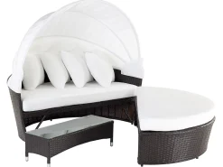 Sonneninsel Rattan Dunkelbraun Sonnendach Cremeweis Sylt Lux