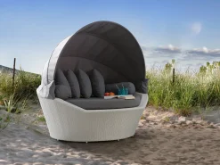 Sonneninsel Rattan Weis Sonnendach Grau Sylt