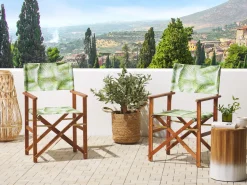 Stoffbezug 2Er Set Fur Gartenstuhl Cine Palmenmotiv Weis / Hellgrun