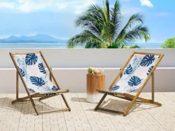Stoffbezug 2Er Set Fur Gartenliegen Anzio / Avellino Blattermotiv Blau