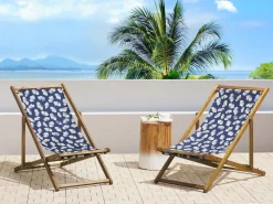 Stoffbezug 2Er Set Fur Gartenliegen Anzio / Avellino Blumenmuster Marineblau