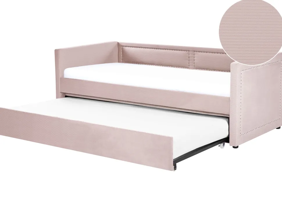 Tagesbett Ausziehbar Cord Pastellrosa Lattenrost 90 X 200 Cm Mimizan