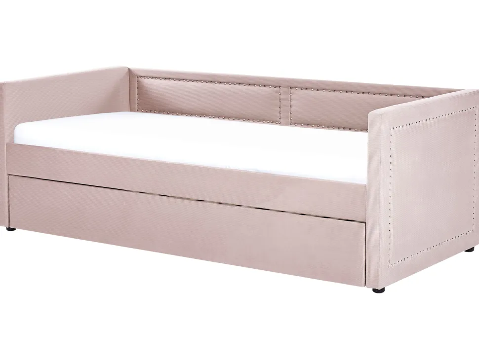 Tagesbett Ausziehbar Cord Pastellrosa Lattenrost 90 X 200 Cm Mimizan