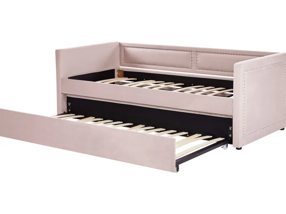 Tagesbett Ausziehbar Cord Pastellrosa Lattenrost 90 X 200 Cm Mimizan