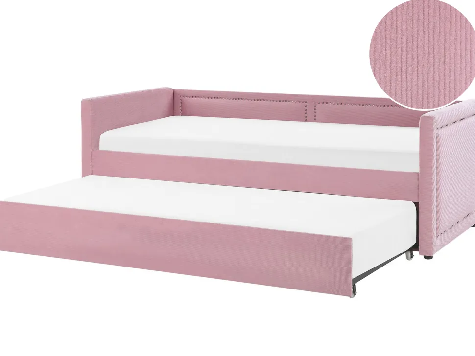 Tagesbett Ausziehbar Cord Rosa Lattenrost 90 X 200 Cm Mimizan