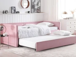 Tagesbett Ausziehbar Cord Rosa Lattenrost 90 X 200 Cm Mimizan