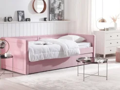 Tagesbett Ausziehbar Cord Rosa Lattenrost 90 X 200 Cm Mimizan
