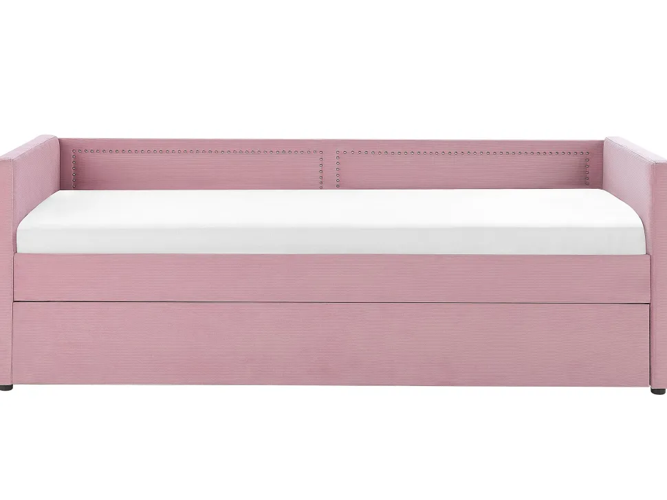 Tagesbett Ausziehbar Cord Rosa Lattenrost 90 X 200 Cm Mimizan