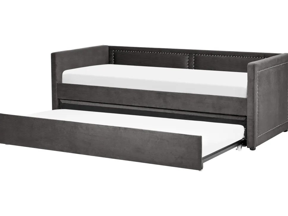 Tagesbett Ausziehbar Cord Dunkelgrau Lattenrost 90 X 200 Cm Mimizan