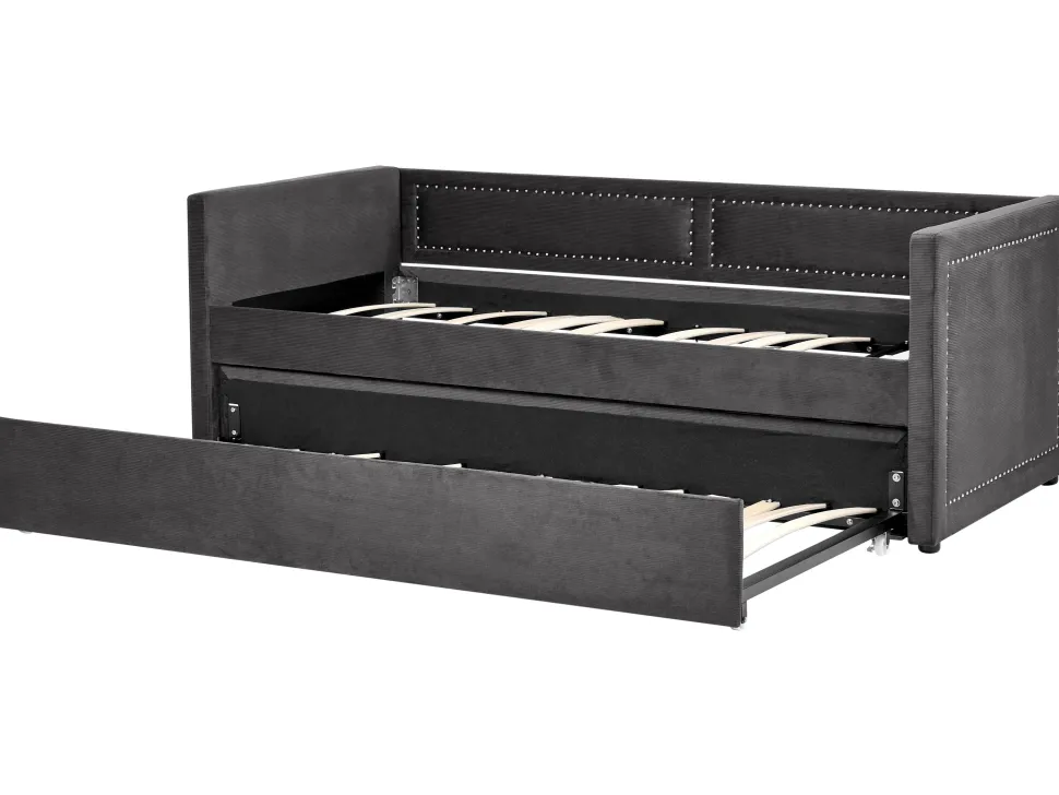 Tagesbett Ausziehbar Cord Dunkelgrau Lattenrost 90 X 200 Cm Mimizan