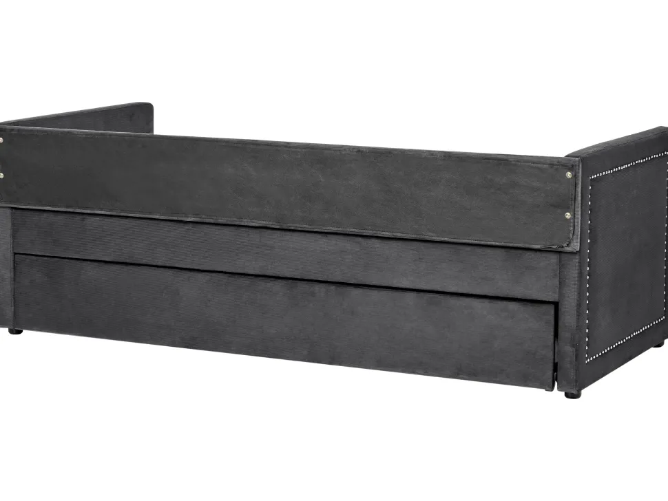 Tagesbett Ausziehbar Cord Dunkelgrau Lattenrost 90 X 200 Cm Mimizan