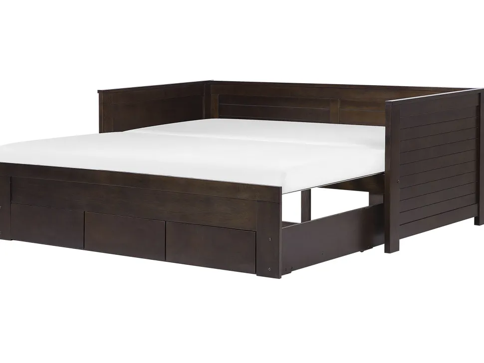 Tagesbett Ausziehbar Holz Dunkelbraun Lattenrost 90 X 200 Cm Cahors