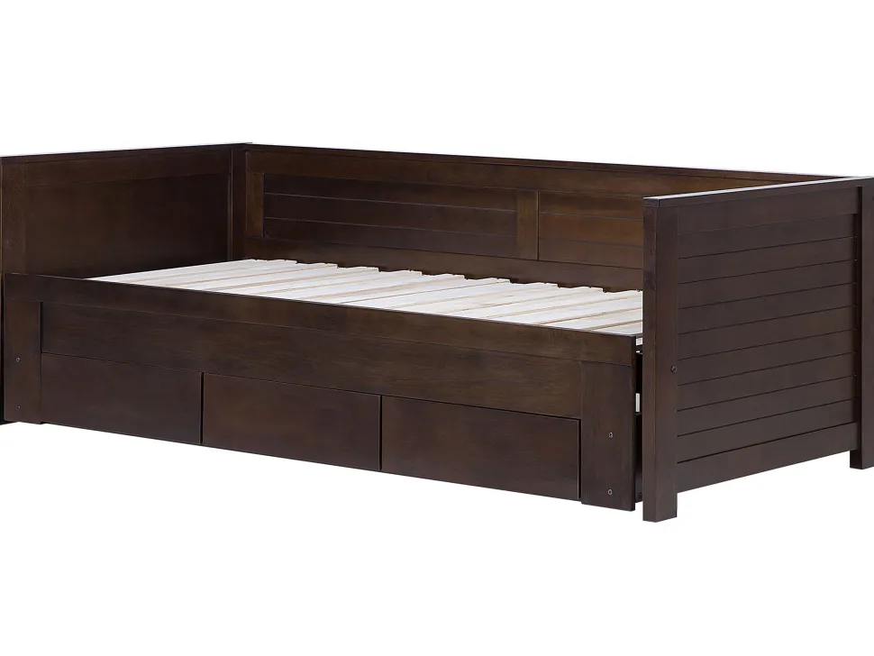 Tagesbett Ausziehbar Holz Dunkelbraun Lattenrost 90 X 200 Cm Cahors