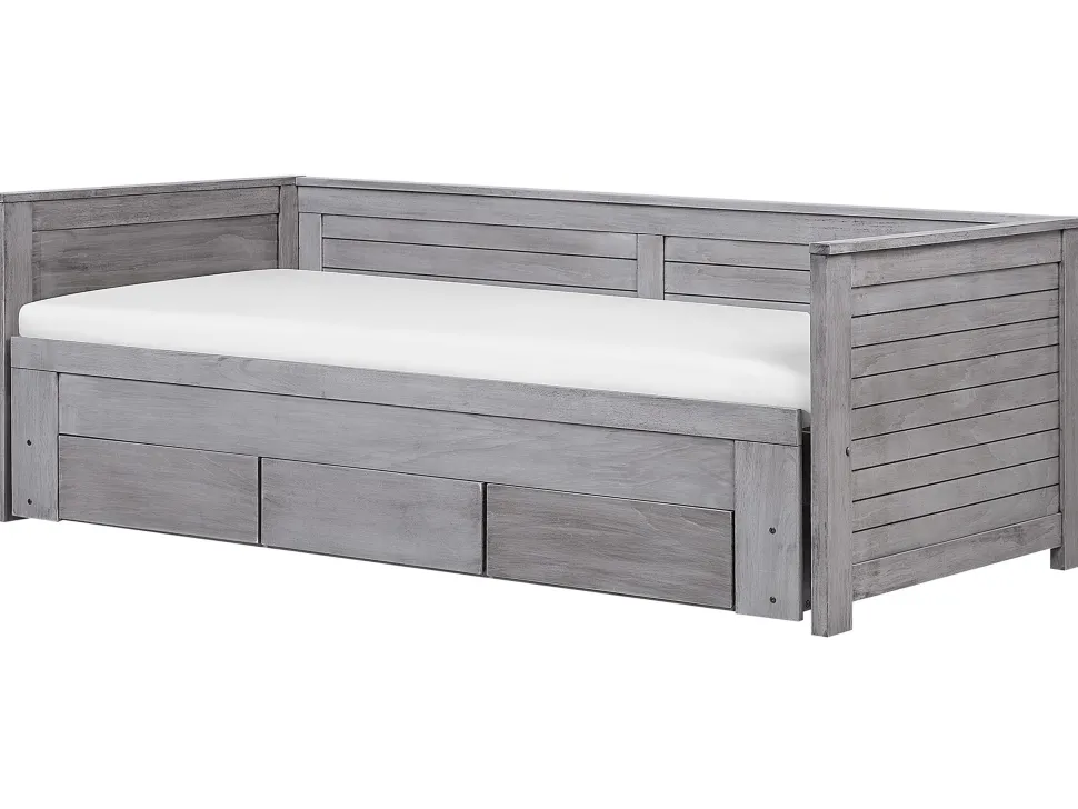 Tagesbett Ausziehbar Holz Grau Lattenrost 90 X 200 Cm Cahors