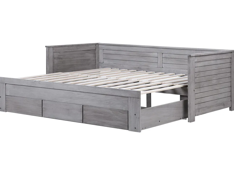 Tagesbett Ausziehbar Holz Grau Lattenrost 90 X 200 Cm Cahors