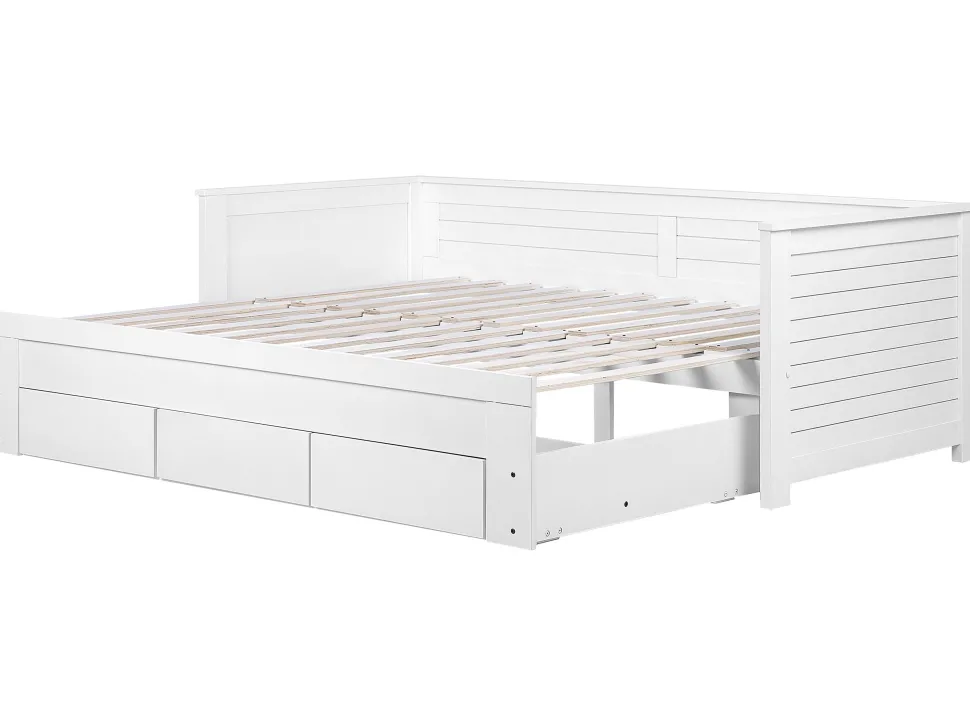 Tagesbett Ausziehbar Holz Weis Lattenrost 90 X 200 Cm Cahors