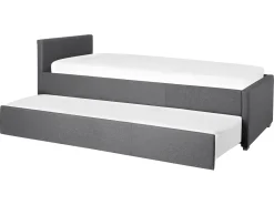 Tagesbett Ausziehbar Polsterbezug Dunkelgrau Leinenoptik Lattenrost 80 X 200 Cm Marmande