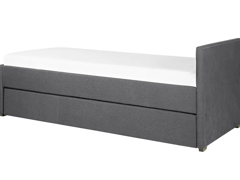Tagesbett Ausziehbar Polsterbezug Dunkelgrau Leinenoptik Lattenrost 80 X 200 Cm Marmande