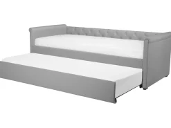 Tagesbett Ausziehbar Polsterbezug Hellgrau Leinenoptik Lattenrost 90 X 200 Cm Libourne