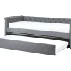 Tagesbett Ausziehbar Polsterbezug Dunkelgrau Leinenoptik Lattenrost 90 X 200 Cm Libourne