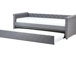 Tagesbett Ausziehbar Polsterbezug Dunkelgrau Leinenoptik Lattenrost 90 X 200 Cm Libourne