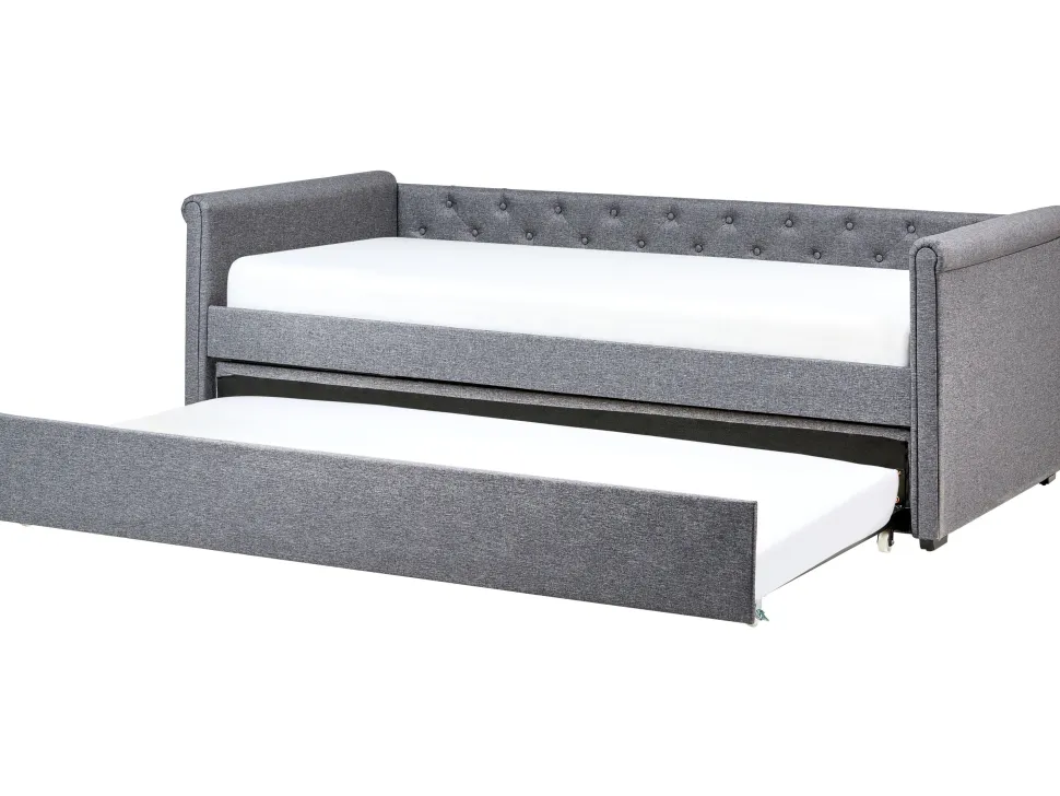 Tagesbett Ausziehbar Polsterbezug Dunkelgrau Leinenoptik Lattenrost 90 X 200 Cm Libourne
