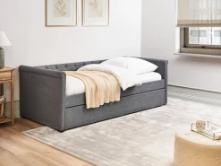 Tagesbett Ausziehbar Polsterbezug Dunkelgrau Leinenoptik Lattenrost 90 X 200 Cm Libourne