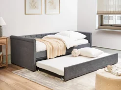 Tagesbett Ausziehbar Polsterbezug Dunkelgrau Leinenoptik Lattenrost 90 X 200 Cm Libourne