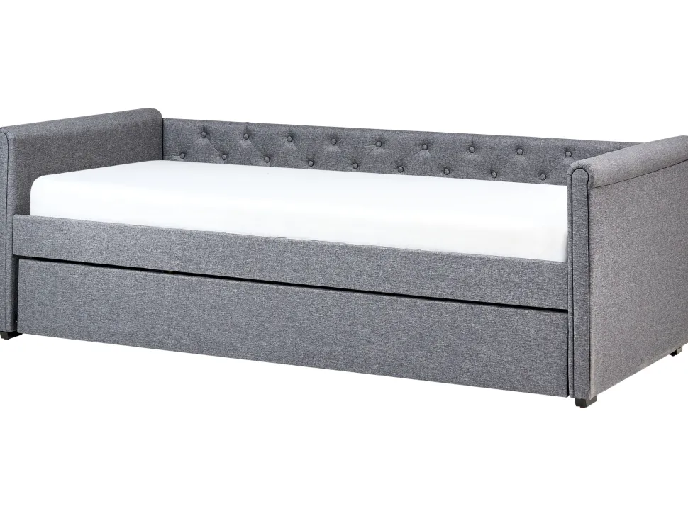 Tagesbett Ausziehbar Polsterbezug Dunkelgrau Leinenoptik Lattenrost 90 X 200 Cm Libourne