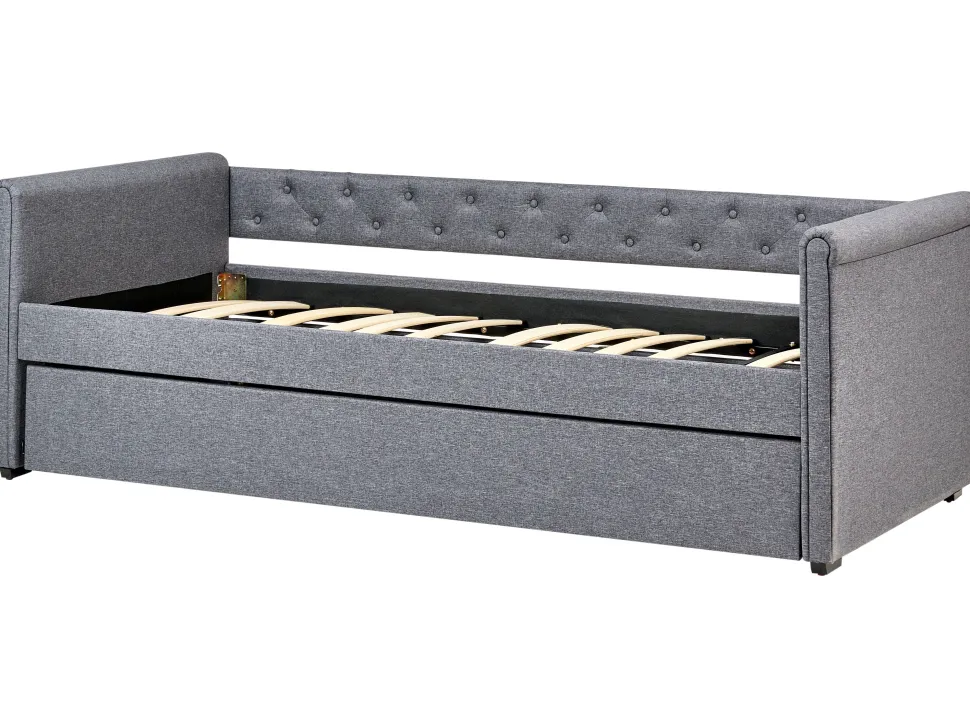 Tagesbett Ausziehbar Polsterbezug Dunkelgrau Leinenoptik Lattenrost 90 X 200 Cm Libourne