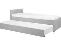 Tagesbett Ausziehbar Polsterbezug Hellgrau Leinenoptik Lattenrost 80 X 200 Cm Marmande