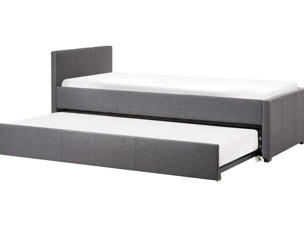 Tagesbett Ausziehbar Polsterbezug Dunkelgrau Leinenoptik Lattenrost 90 X 200 Cm Marmande