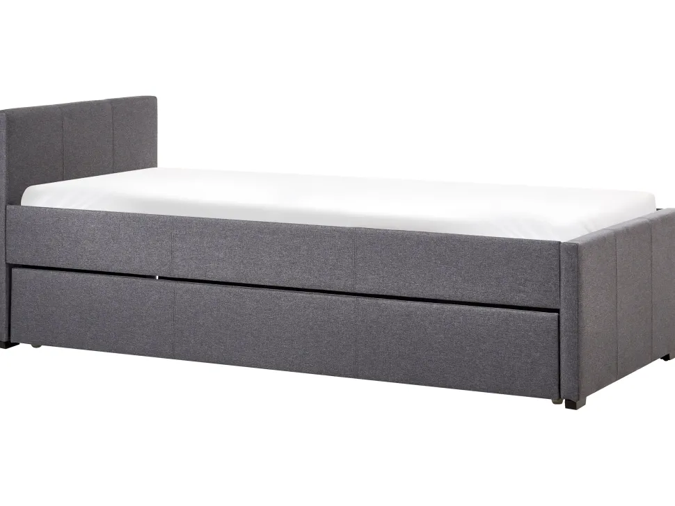 Tagesbett Ausziehbar Polsterbezug Dunkelgrau Leinenoptik Lattenrost 90 X 200 Cm Marmande