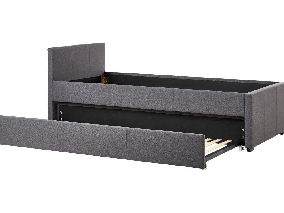 Tagesbett Ausziehbar Polsterbezug Dunkelgrau Leinenoptik Lattenrost 90 X 200 Cm Marmande