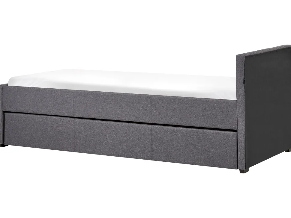 Tagesbett Ausziehbar Polsterbezug Dunkelgrau Leinenoptik Lattenrost 90 X 200 Cm Marmande