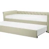 Tagesbett Ausziehbar Polsterbezug Beige Leinenoptik Lattenrost 80 X 200 Cm Libourne