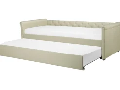 Tagesbett Ausziehbar Polsterbezug Beige Leinenoptik Lattenrost 80 X 200 Cm Libourne