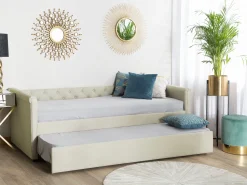 Tagesbett Ausziehbar Polsterbezug Beige Leinenoptik Lattenrost 80 X 200 Cm Libourne