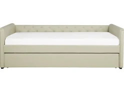 Tagesbett Ausziehbar Polsterbezug Beige Leinenoptik Lattenrost 80 X 200 Cm Libourne