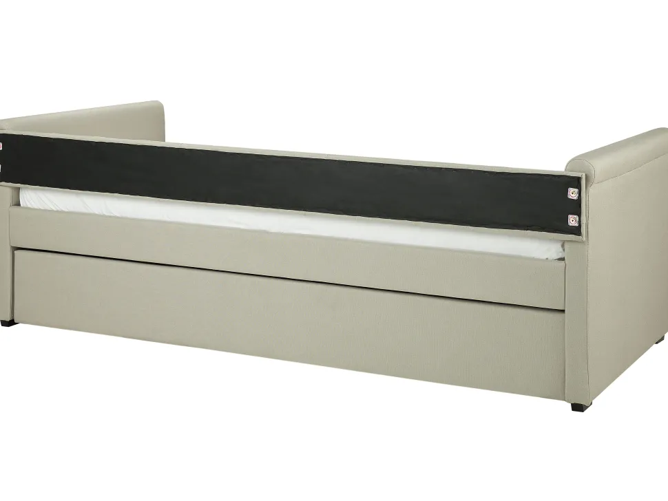 Tagesbett Ausziehbar Polsterbezug Beige Leinenoptik Lattenrost 80 X 200 Cm Libourne