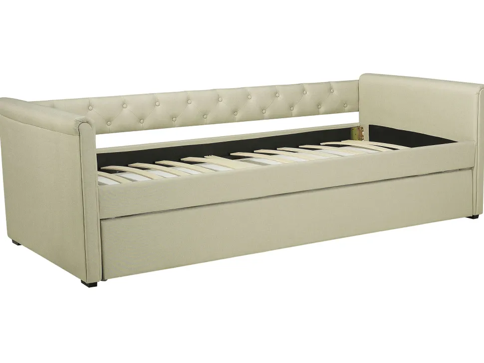 Tagesbett Ausziehbar Polsterbezug Beige Leinenoptik Lattenrost 80 X 200 Cm Libourne