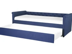 Tagesbett Ausziehbar Polsterbezug Marineblau Leinenoptik Lattenrost 90 X 200 Cm Libourne