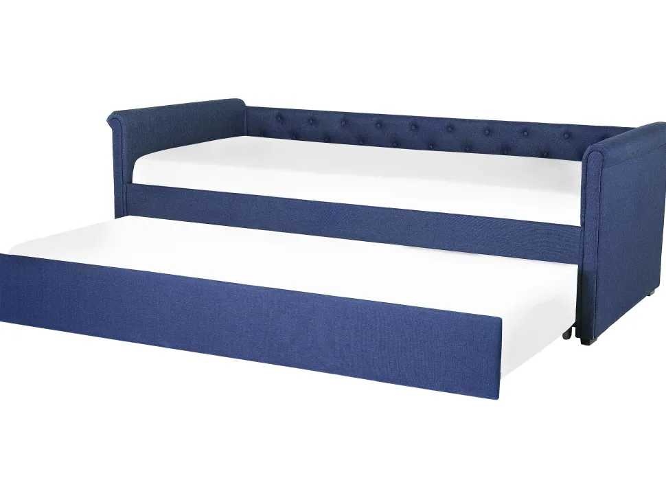 Tagesbett Ausziehbar Polsterbezug Marineblau Leinenoptik Lattenrost 90 X 200 Cm Libourne