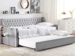 Tagesbett Ausziehbar Samtstoff Grau Lattenrost 90 X 200 Cm Montargis