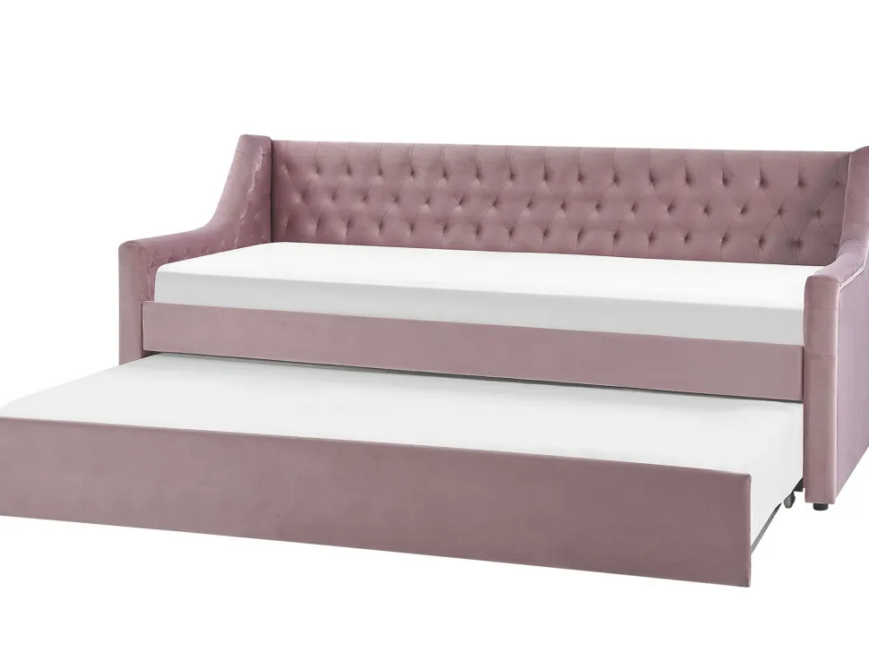 Tagesbett Ausziehbar Samtstoff Rosa Lattenrost 90 X 200 Cm Montargis