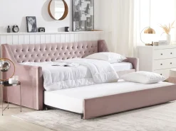 Tagesbett Ausziehbar Samtstoff Rosa Lattenrost 90 X 200 Cm Montargis