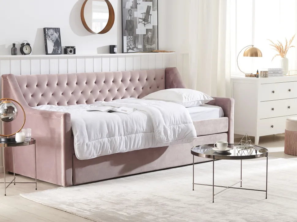 Tagesbett Ausziehbar Samtstoff Rosa Lattenrost 90 X 200 Cm Montargis
