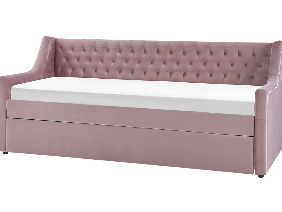 Tagesbett Ausziehbar Samtstoff Rosa Lattenrost 90 X 200 Cm Montargis