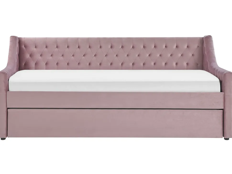 Tagesbett Ausziehbar Samtstoff Rosa Lattenrost 90 X 200 Cm Montargis
